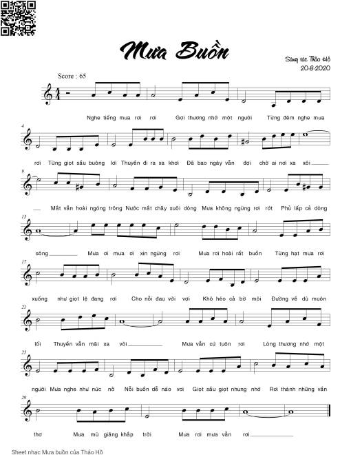 Sheet PDF of Mưa buồn - Thảo Hồ