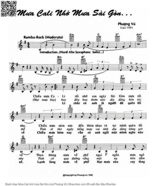 Sheet PDF of Mưa Cali nhớ mưa Sài Gòn