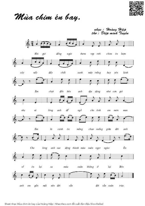 Sheet PDF of Mùa chim én bay