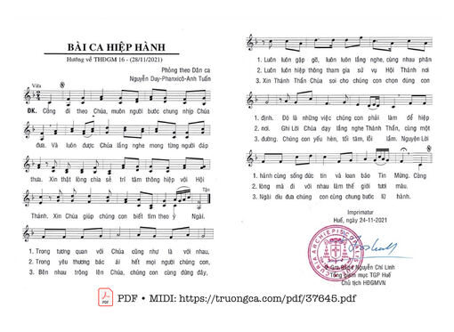 Sheet PDF of Bài Ca Hiệp Hành
