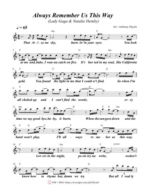 Sheet PDF of Always remember us this way