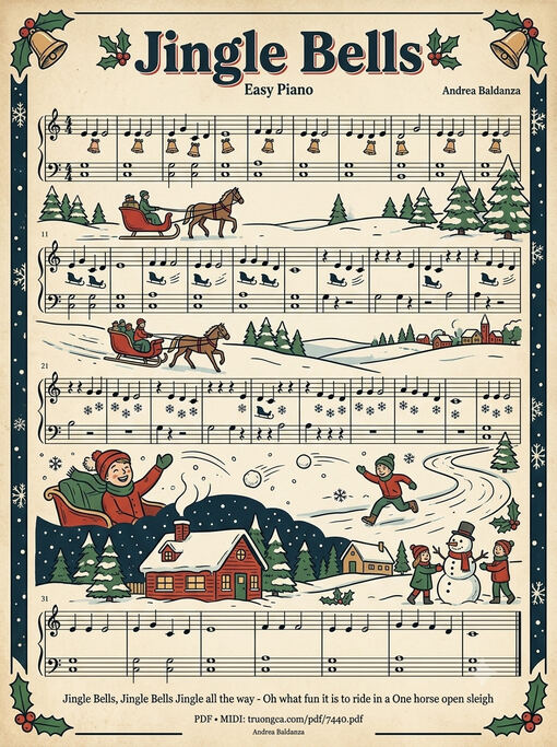 Jingle Bells Piano EASY (Illustrated Score Art)