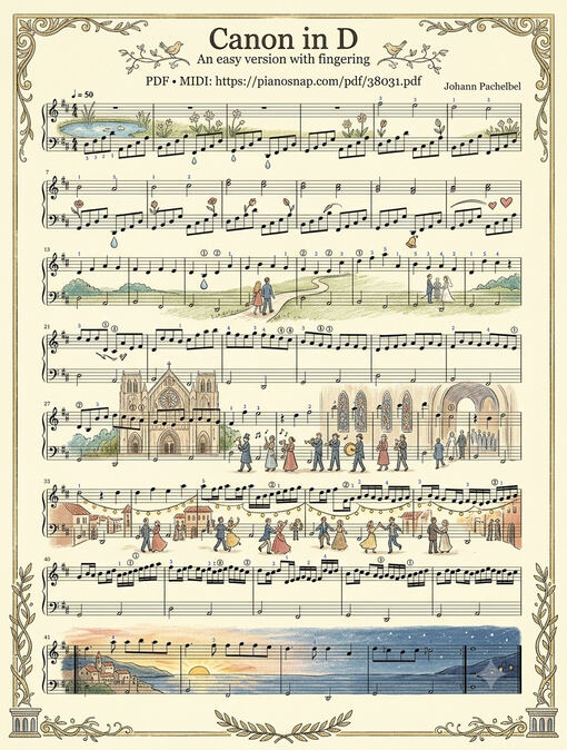 Canon in D Sheet Piano (Illustrated Score Art)