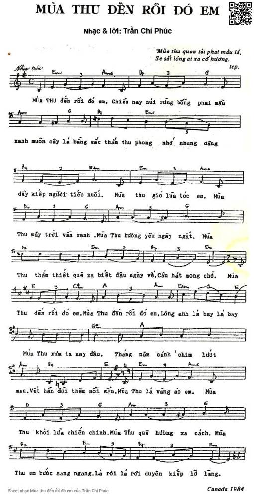 Sheet PDF of Mùa thu đến rồi đó em