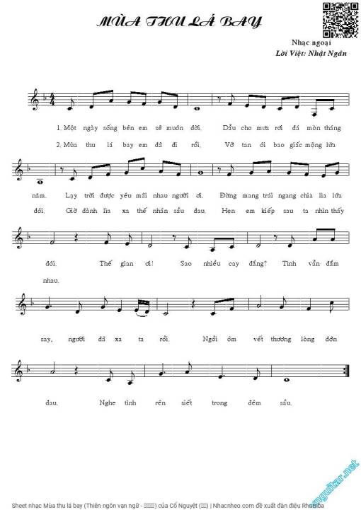 Sheet PDF of Mùa thu lá bay (Thiên ngôn vạn ngữ - 千言万语)