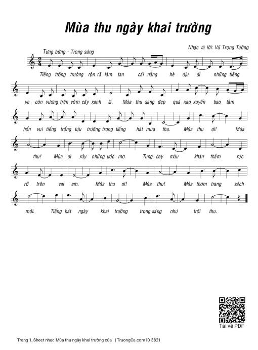 Sheet PDF of Mùa thu ngày khai trường