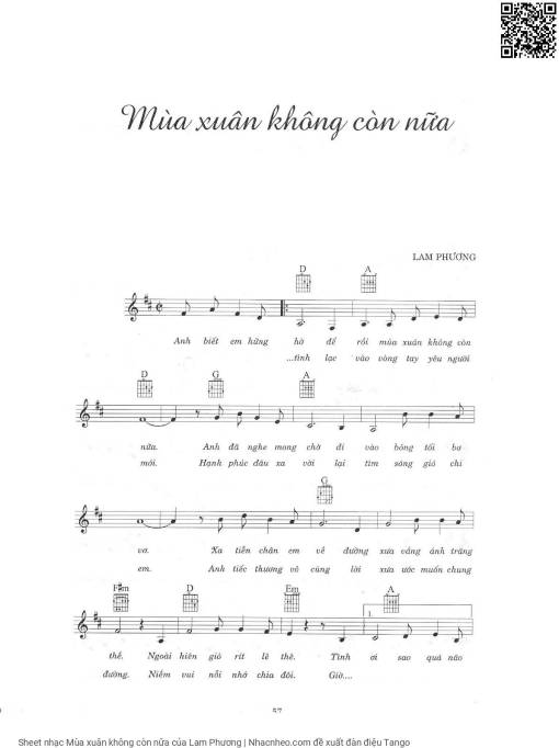 Sheet PDF of Mùa xuân không còn nữa