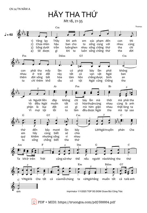 Sheet PDF of Hãy Tha Thứ - Thomas Nguyễn Minh Sang