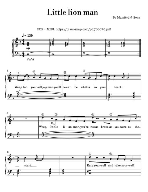 Little lion man - Mumford & Sons - Easy Piano