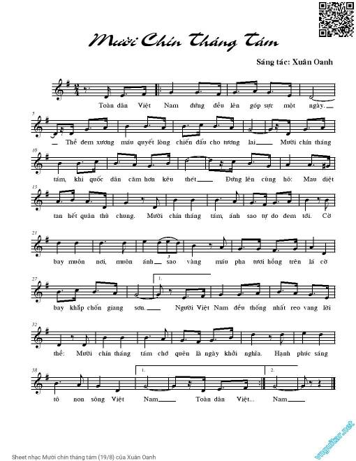 Sheet PDF of Mười chín tháng tám (19/8)