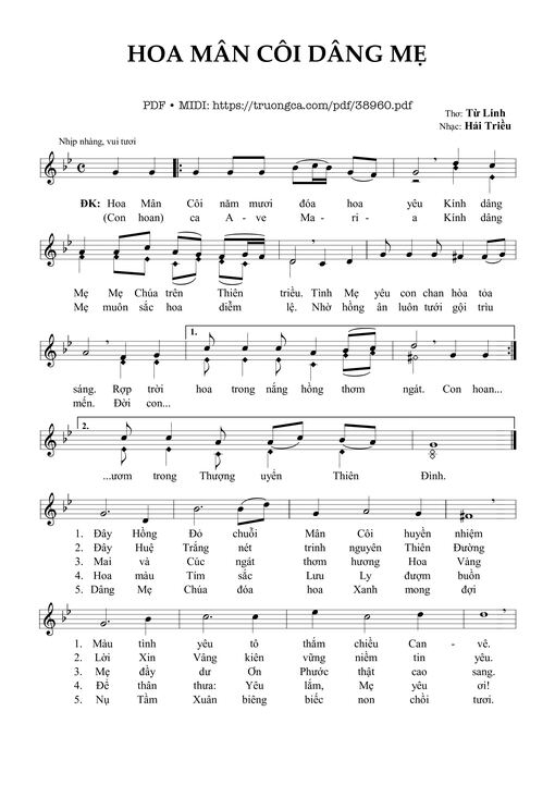 Sheet PDF of Hoa Mân Côi Dâng Mẹ
