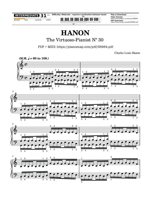 Sheet PDF of Hanon - The Virtuoso Pianist No. 30