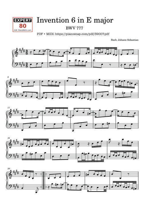 Invention No. 6 in E Major, BWV 777