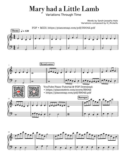 Mary had a Little Lamb - variations through time Piano