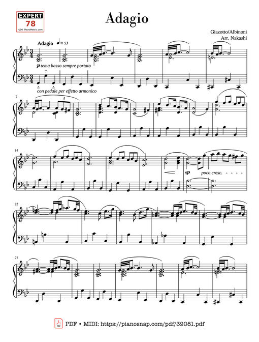 Adagio Albinoni (in G minor) - For Solo Piano