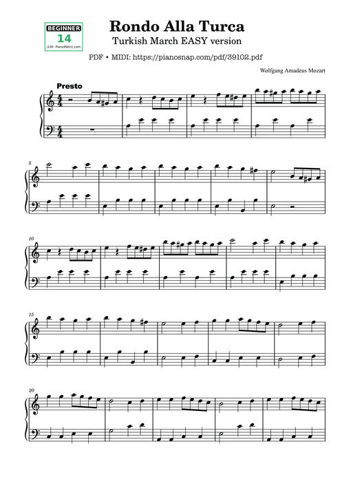 Rondo Alla Turca - Turkish March EASY version
