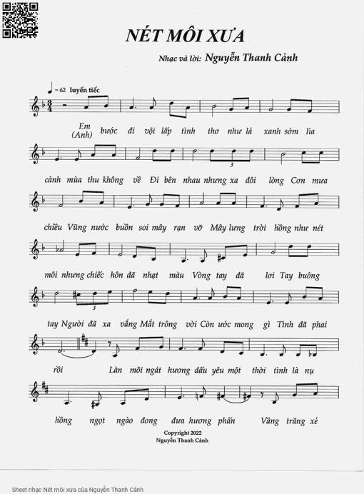 Sheet PDF of Nét môi xưa - Nguyễn Thanh Cảnh