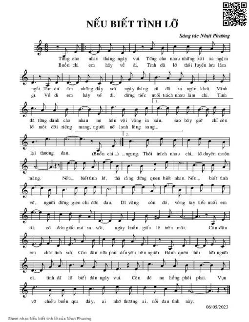 Sheet PDF of Nếu biết tình lỡ