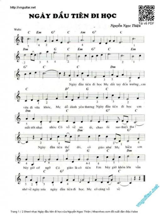Sheet PDF of Ngày đầu tiên đi học