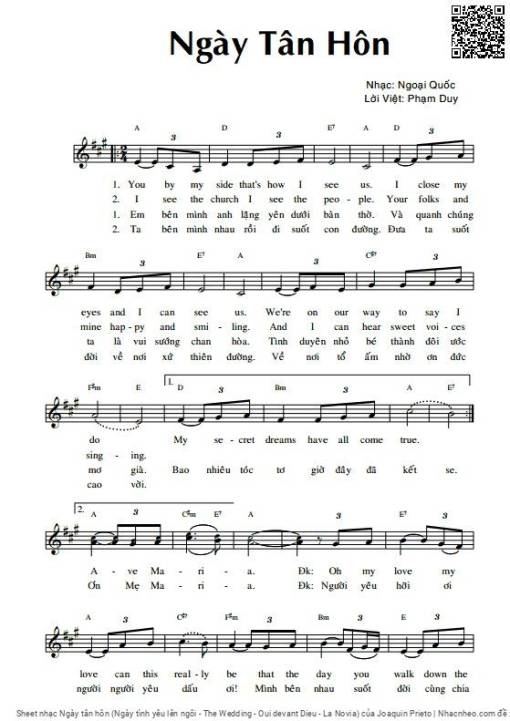 Sheet PDF of Ngày tân hôn (Ngày tình yêu lên ngôi - The Wedding - Oui devant Dieu - La Novia)