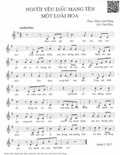 Sheet PDF of Người yêu dấu mang tên một loài hoa