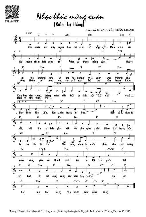 Sheet PDF of Nhạc khúc mừng xuân (Xuân huy hoàng)