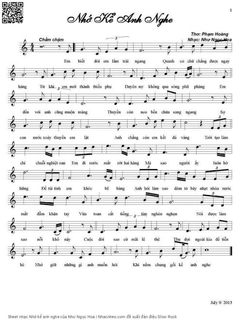 Sheet PDF of Nhớ kể anh nghe