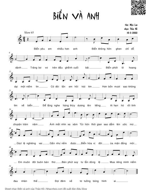 Sheet PDF of Biển và anh - Thảo Hồ