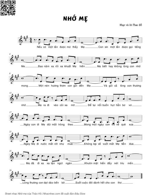 Sheet PDF of Nhớ mẹ - Thảo Hồ
