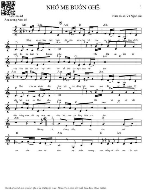 Sheet PDF of Nhớ mẹ buồn ghê