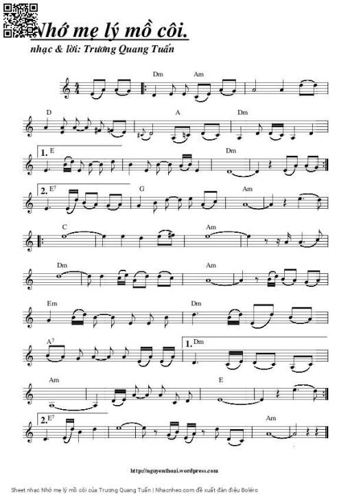 Sheet PDF of Nhớ mẹ lý mồ côi