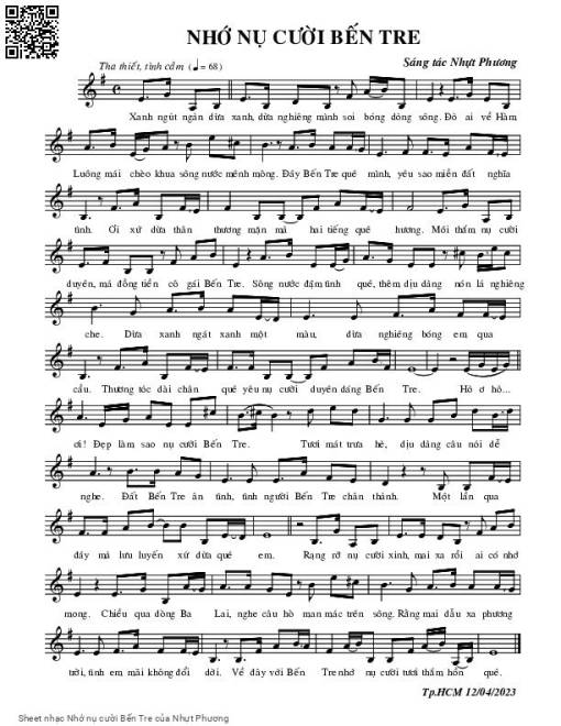 Sheet PDF of Nhớ nụ cười Bến Tre