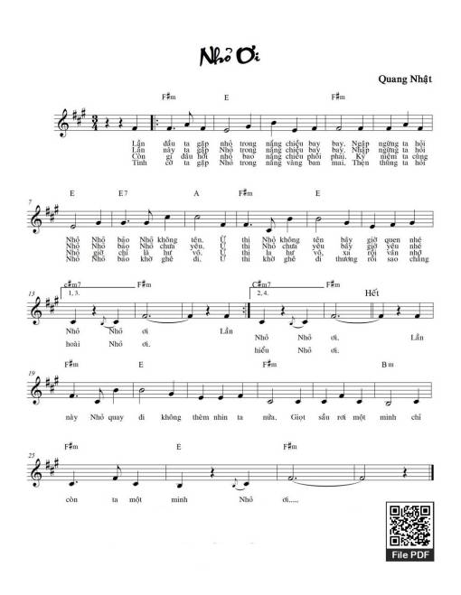 Sheet PDF of Nhỏ ơi - Quang Nhật