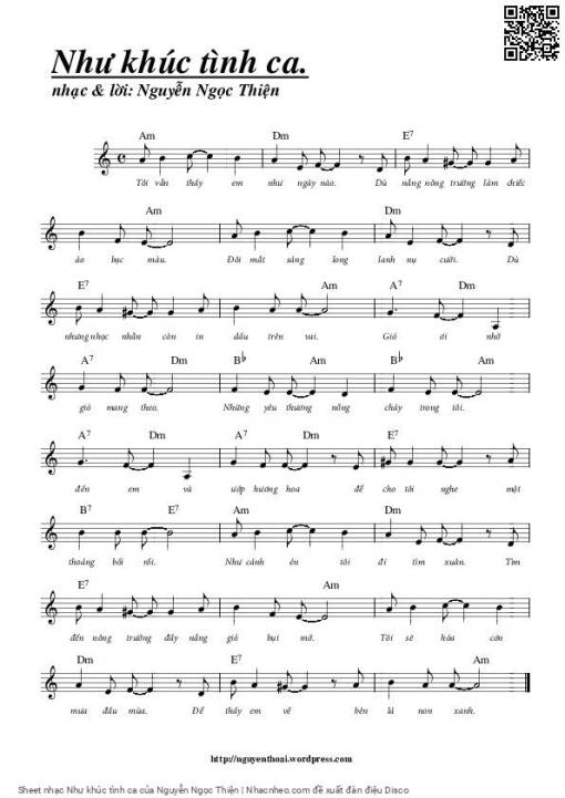 Sheet PDF of Như khúc tình ca