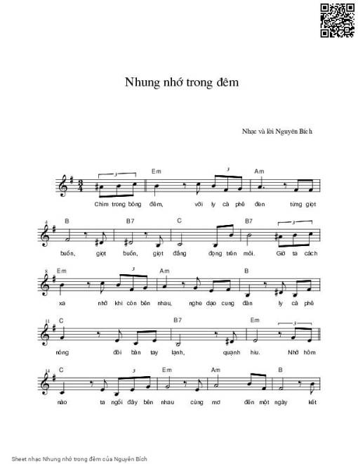 Sheet PDF of Nhung nhớ trong đêm