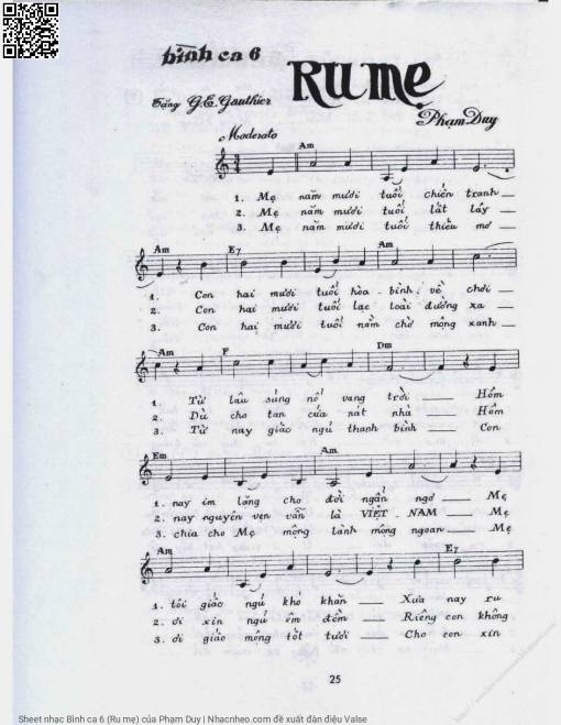 Sheet PDF of Bình ca 6 (Ru mẹ)