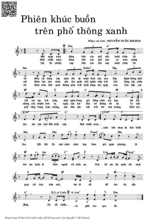 Sheet PDF of Phiên khúc buồn trên phố thông xanh