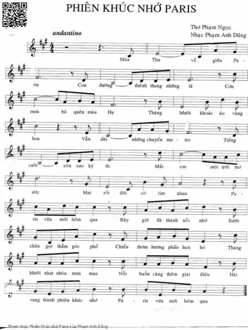 Sheet PDF of Phiên khúc nhớ Paris