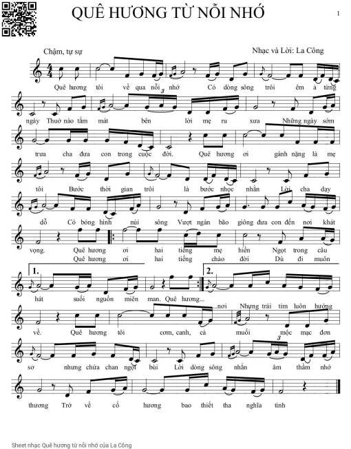 Sheet PDF of Quê hương từ nỗi nhớ