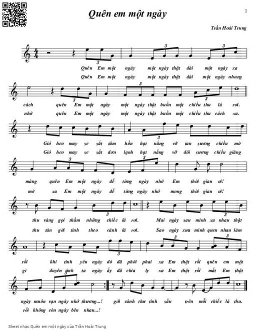 Sheet PDF of Quên em một ngày