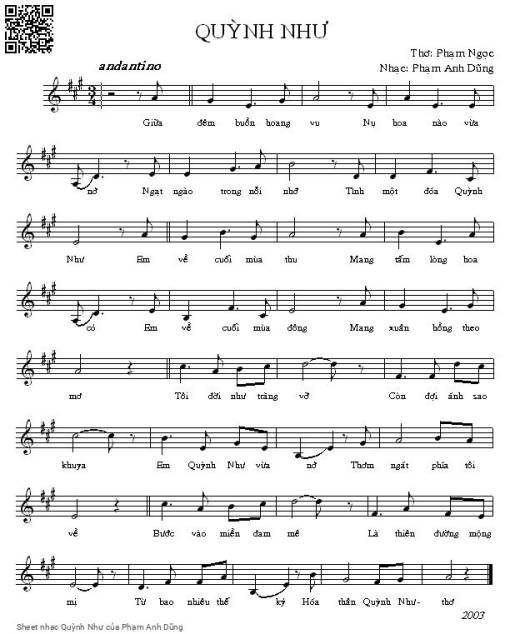 Sheet PDF of Quỳnh Như - Phạm Anh Dũng