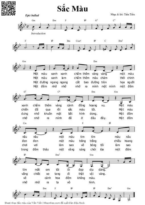 Sheet PDF of Sắc màu - Trần Tiến
