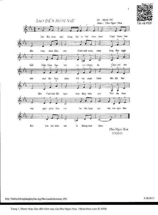 Sheet PDF of Sao đến hôm nay