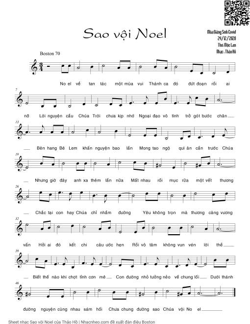 Sheet PDF of Sao vội Noel - Thảo Hồ