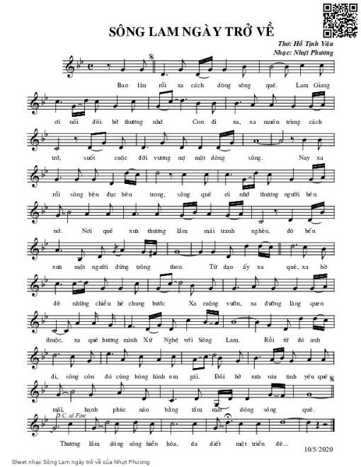 Sheet PDF of Sông Lam ngày trở về