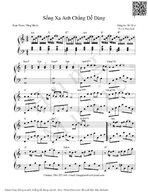 Sheet PDF of Sống xa anh chẳng dễ dàng