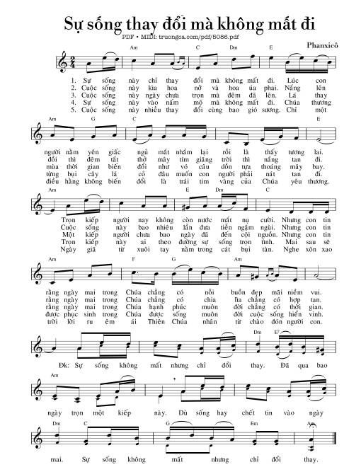 Sheet PDF of Sự sống thay đổi mà không mất đi