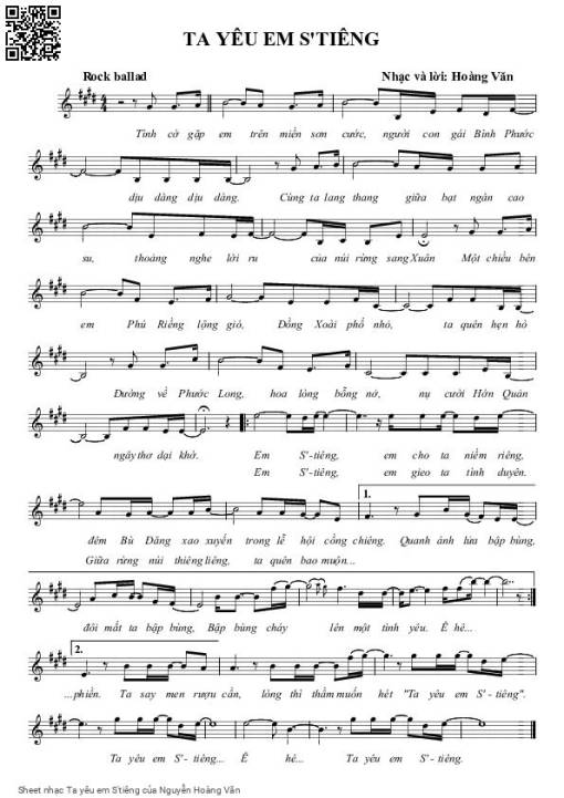 Sheet PDF of Ta yêu em S'tiêng