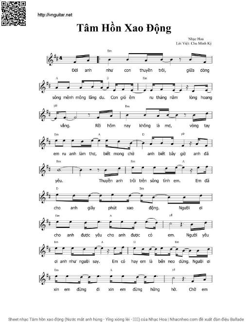 Sheet PDF of Tâm hồn xao động (Nước mắt anh hùng - Yīng xióng lèi - 英雄泪)