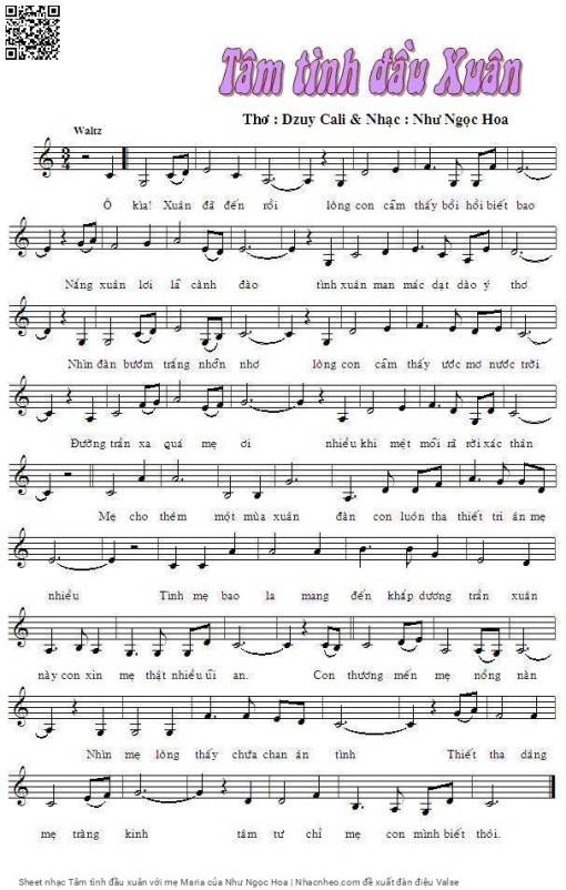 Sheet PDF of Tâm tình đầu xuân với mẹ Maria